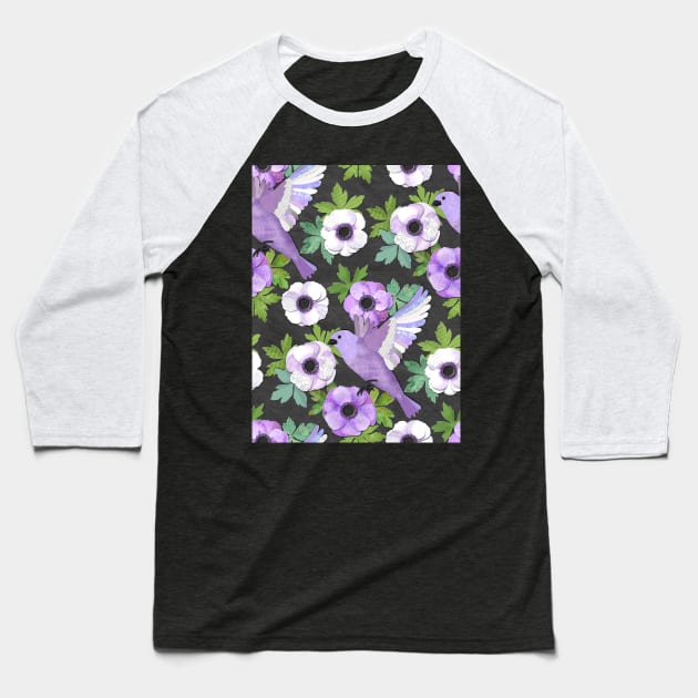 Purple Paper Anemone Collage Baseball T-Shirt by micklyn